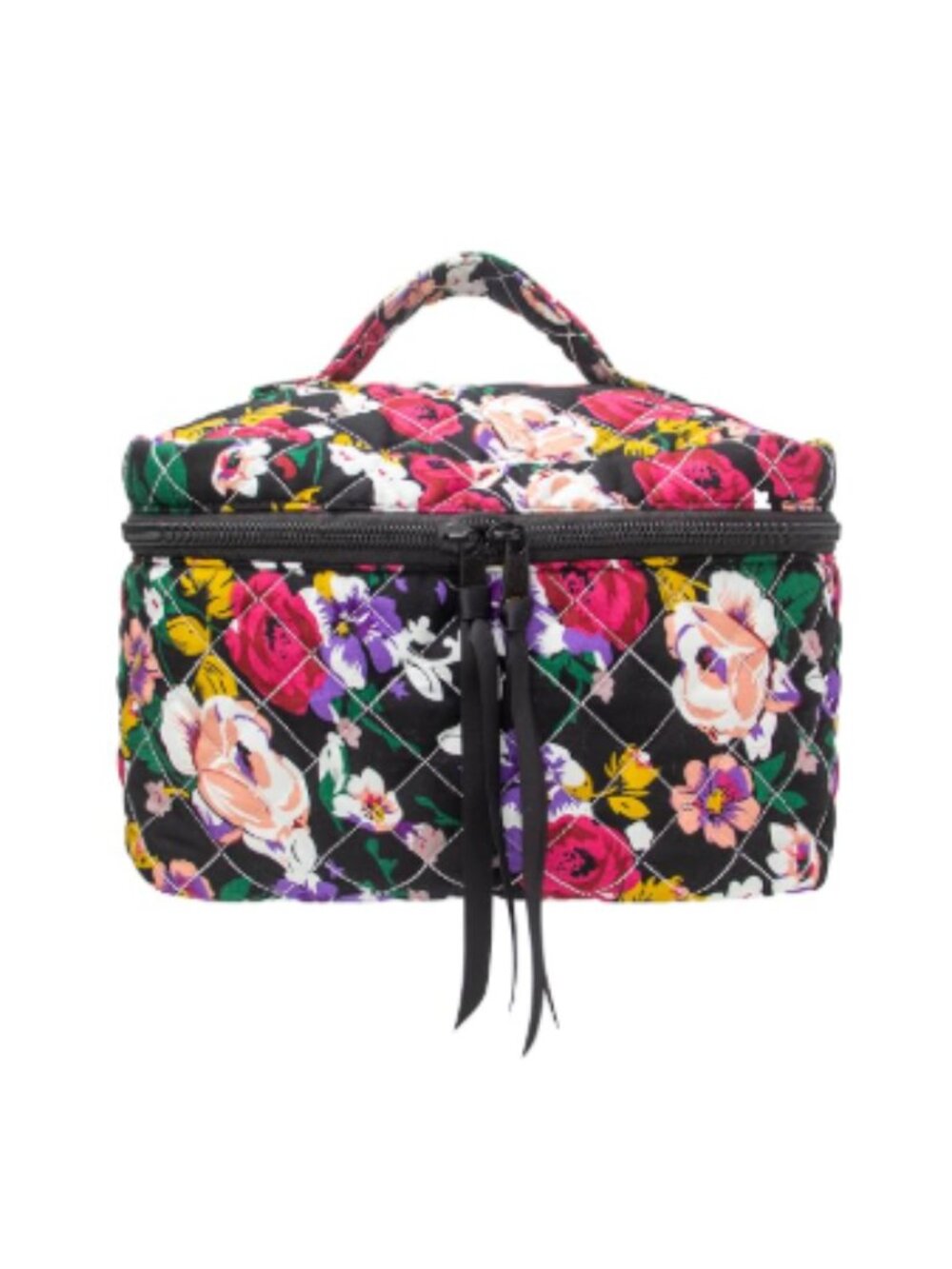 Quilted Makeup Bag Black Floral Large Travel Cosmetic Case